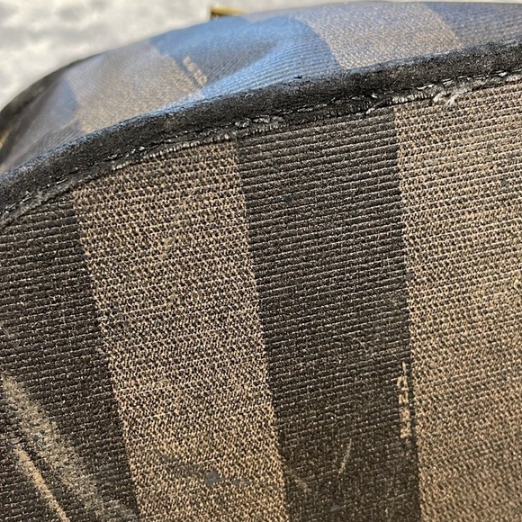 Vintage Fendi Pequin Stripe Vanity Cosmetic Case Top Handle Zip Around Toiletry - Picture 14 of 17